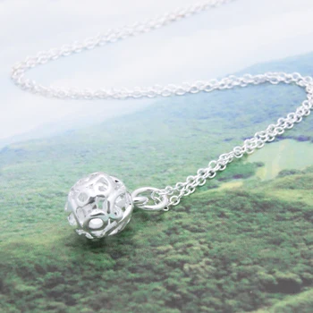 Nové pevné 925 silver duté z vzor loptu prívesok náhrdelník elegantné ženy mincový striebro náhrdelník dievča, šperky, doplnky