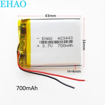 EHAO 403443 3,7 V 700mAh Lítium-Polymérová LiPo PLIB Nabíjateľná Batéria Pre Mp3, GPS, mobilné elektronické časť 4*34*43mm