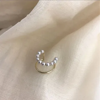 AOMU Kórea Vintage Imitácia Perly Geometrické Okrúhle Kovové Zlaté Ucho Putá Náušnice pre Ženy Šperky Non Prebodol Earcuff