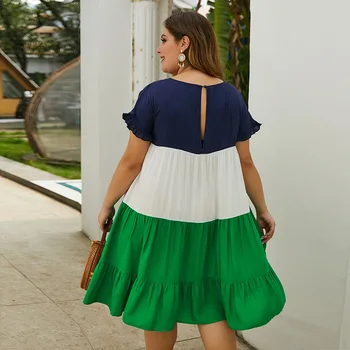 Plus Veľkosť Ženy Letné Šaty 2020 Krátky Rukáv Bežné Rovno Voľné Patchwork Midi Šaty Elegantné Bavlna Dámske Šaty Vestidos