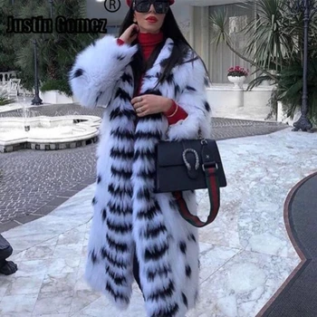 High-end zime teplá bunda geometrický Vzor Pletený Prírodné fox kožuchy Plus veľkosť 120cm Luxusné Kožušiny vrchné oblečenie