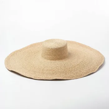 Elegantný Prírodný 25 cm Extra Veľké Raffia Klobúk Široký Okraj Kentucky Derby Klobúk Ženy Floppy Letné Pláž Hat Veľké Slamy Slnko Klobúk chapeau