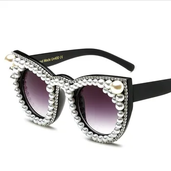 Emosnia Nadrozmerné Okuliare Ženy Luxusný Pearl diamond Cat Eye Značky Dizajnér slnečné Okuliare Pre Dámy veľkého rámu odtiene Oculos