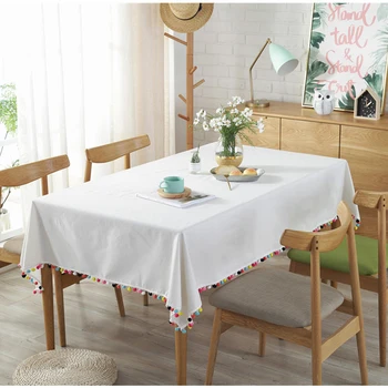 Nordic Jednoduché Obrusy Biely Obrus s farebnými Strapec Obdĺžnik Obrus Domácej Kuchyni Dekorácie Stola Kryt