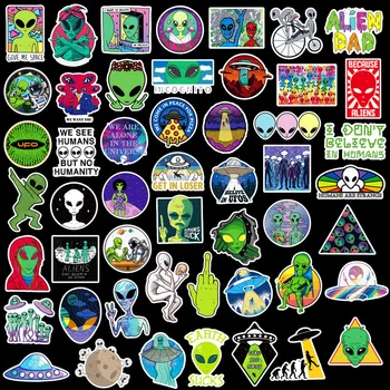 50PCS Zábavné A Mimozemské UFO Nálepky Roztomilé Deti HOBBY Hračky Nálepky Skateboard Batožiny Notebook Chladnička Auto Gtaffiti Obtlačky Dope Pack