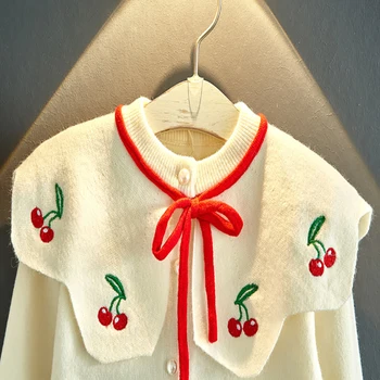 LZH Deti Oblečenie 2021 Jeseň Zima Deti Oblečenie Cherry Cashmere Pletenie Sveter dlhým rukávom Suit Baby Dievčatá Oblečenie Set