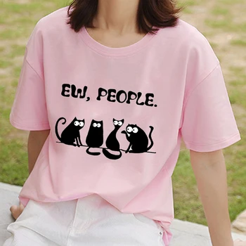 Vtipné Mačku s Maskou Tlač Ružová Ženy T-shirts Vintage Ženy Tričko Kawaii Písmená Famale T-Shirt Estetické Vintage Femme Tees