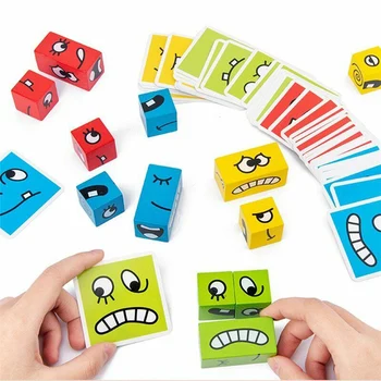2020 Myslenie Vzdelávanie Detí Tvár-Zmena Puzzle Stavebné Kocky Interakcie Hračka Drevené Bloky