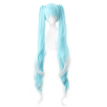 Vocaloid Snehu Cosplay Parochňu Gradient Modrá 120 cm Dlhé Vlnité Syntetické Vlasy S Čipom Ponytails + Parochňu Spp