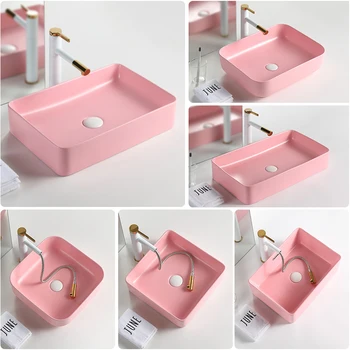 Vyššie Počítadlo Umývadlo Home Námestie Luxusná Kúpeľňa Jedného Povodia Plavidla Misa Keramická Ružovej Farby Pultu Umývadlách