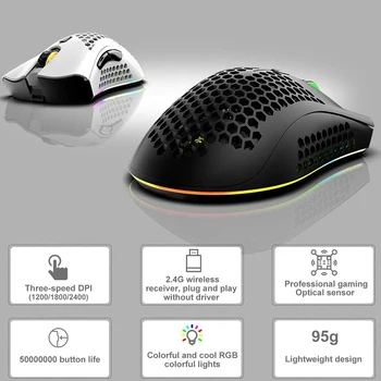 ALLOYSEED BM600 2.4 GHz Wireless Mouse 2400DPI Nastaviteľné RGB Podsvietenie Honeycomb USB Optical Gaming Mouse Hráč Myši Na Notebook PC