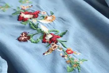 Bežné Farebné Kvetinové Výšivky Džínsové Šaty 2018 Ženy S Dlhým Rukávom Vintage Etnických Džínsy, Tričko Šaty Vestidos Župan Femme