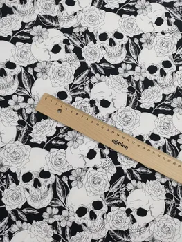 Darkly Skull Black White Punk Ruže kvet Bavlnená Tkanina Milujúci Patchwork Textilné Tkaniva Domáce Oblečenie, Domáce Dekorácie viaPhil