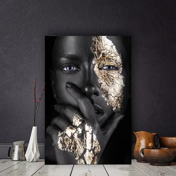 Africké Umenie Čierna a Zlatá Žena, olejomaľba Wall Art Obrázky, Maľby na Stenu Umenia pre Obývacia Izba Domova (Bez Rámu)