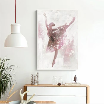 Ružová Balerína Dievča Plátno Na Maľovanie Nordic Wall Art Plagát, Obraz Domova Detí, Spálňa, Obývacia Izba Domova Plagát
