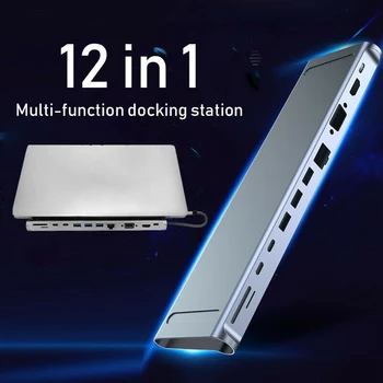 12 v 1 USB Typu C ROZBOČOVAČ HDMI USB3.0 Napájací Adaptér pre -Pro Air Dock Notebook HUB Multifunkčné Typ C Rozšírenie
