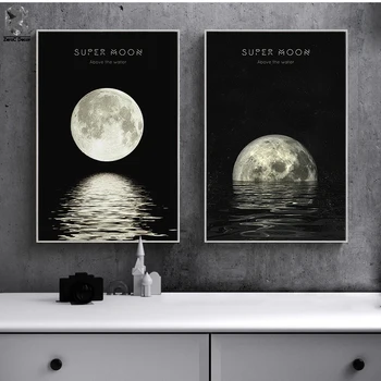 ZeroC Super Moon Wall Art Tlač a Poster Nordic Plátno Art Obrazy na Stenu Obrázky a Obývacej Miestnosti Dekorácie