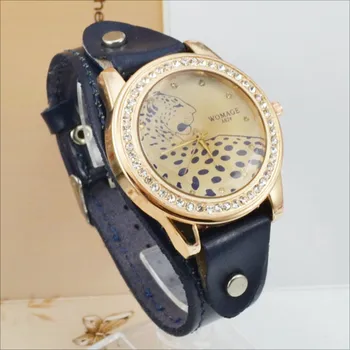 Módne Značky Hodinky Womage Ženy Hodinky Módne Vintage Leopard Hodinky Ženy Kožené dámske Hodinky Drahokamu Reloj Mujer