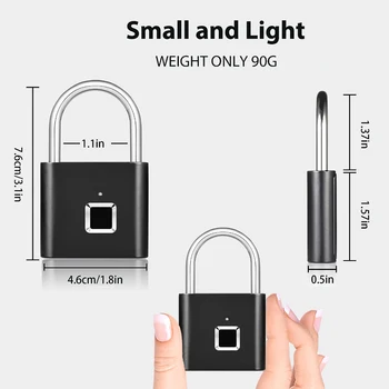 Keyless USB nabíjanie dverí zamky odtlačkov prstov smart visiaci zámok rýchlo odomknúť zinok, zliatiny kovov batožiny zámok 10 odtlačky prstov