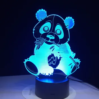 Panda Jesť Bambusu 3D Nočné Svetlo Farebné Visual Deti Lampa Touch Ovládania Darček 3D Nočné Svetlo 7 Farieb USB Dekor Lampa Kvapka Loď
