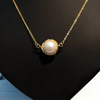 SINZRY ručné zlatá farba core vinutia prírodné sladkovodné perly prívesok náhrdelník trendy sweety chokers náhrdelník