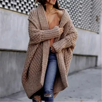 2020 Zimné Hrubé Teplé Nadrozmerné Cardigan Ženy Plus Veľkosť Pletené Coats Žena Bežné Pevné Outwear Svetre Zvrchníky Dámy