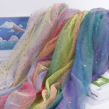 Rainbow Lesklé Mäkkého Tylu Oka Textílie Patchwork Materiál, Hviezdy, Mesiac, Tlačené Šifón Tkaniny pre Šitie DIY Bábika Tkaniny, Takže Tkaniny