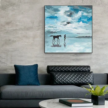 Abstrakt Kôň Od Blue Sea Sky Plátno Umenie Moderné Krajiny Tlačí Modrá Plagáty Veľká Veľkosť Múr Umenia pre Obývacia Izba Cuadro Tableaux