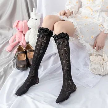 Japonsko Lolita Čipky Pančuchy Ženy Sladké Kowknot Kolená Vysoké Ponožky Femme Dlhé Ponožky Elastické Nohu Pantyhose Osadenie Streetwear