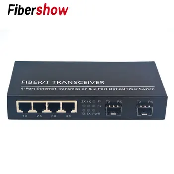 Gigabit Ethernet switch Optických Prevodníkom 4 RJ45 2 SFP 10/100/1000M, UTP vlákniny Port