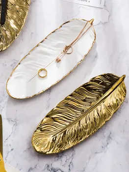 Nordic Domáce Dekorácie Vintage Stolový Organizér Zlato Vložkou Keramické Trinket Krúžok Jedlo Skladovanie Zásobník Krúžok Držiak Na Šperky Doska