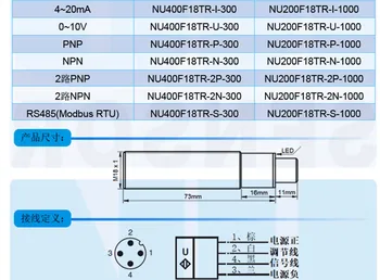 Auto vzdialenosť ľudské telo hladina kvapaliny meranie ultrazvukové snímače NU200F18TR-1MD 500mm 1000mm M18 Ultrazvukové rozsahu snímača