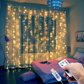 LED Záves Garland Okno USB String Svetlo Víla Vlkovcový Diaľkové Ovládanie Nový Rok Vianočný Večierok LED Lampa Dekorácie pre Domov