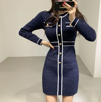 ZAWFL Jeseň Zima Ženy Pletené Šaty 2020 Nový kórejský Dlhý Rukáv O-Obväz Krku Sveter Oblečenie Elegantné Dámske Šaty