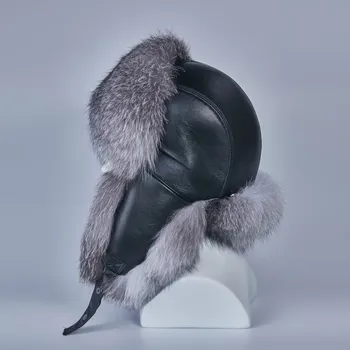 Ruský ushanka klobúky reálnych miestach kožušiny trapper klobúk earflap mužov reálne silver fox kožušiny pravej kože ruskej zimná čiapka H210