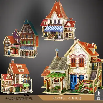 DIY domček pre bábiky 3D priestorové skladačky Nové Drevené Skladačky Puzzle Deti drevený model Európsky štýl Čínsky štýl