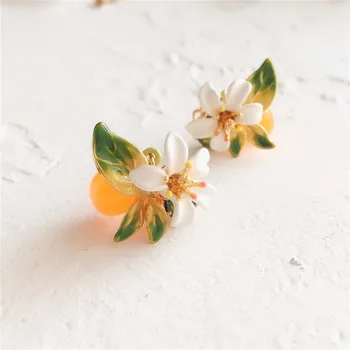Smalt Pomarančových Kvetov Citrón Oranžová Tráva Náušnice Ženy, Listy, Kvety Dangler Šperky Žena 2021 Trendy Žltá Citrusové Eardro