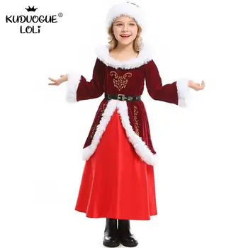 Vianočný Kostým, Večerné Šaty Žien Dievča Klasické Červené Víno s Dlhým Rukávom Queen Palác Strany Rodič-dieťa Roztomilé Oblečenie pre Santa Claus