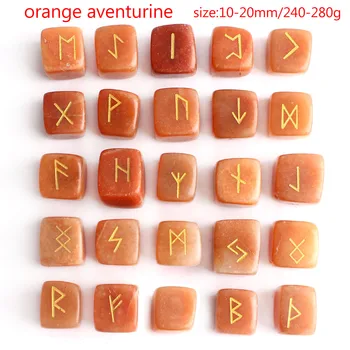 25Pcs Prírodné Orange Aventurine Crystal Rune Námestie Runy Kameň Veštenie veštenie Liečivé Meditácie Darček Kolekcie