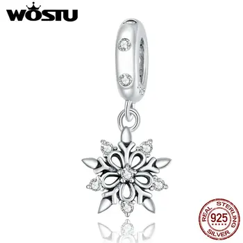 WOSTU 925 Sterling Silver Crystal Snowflake striebro Kúzlo pre Originálny Náramok Ženy DIY Korálky Šperky Čo FIC1649
