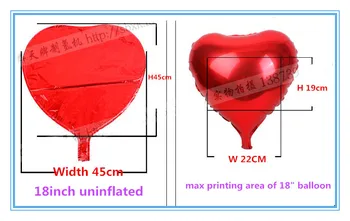 18-palcové Vlastné fóliové balóniky Hélium balón srdce tvar fólie ballon Reklamné logo tlač W45cmxH45cm 50pcs