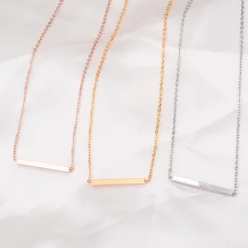 Zlatá farba nehrdzavejúcej ocele Obdĺžnikový pruh prívesok náhrdelník ženy, minimalistický náhrdelníky & prívesky, šperky bijoux femme