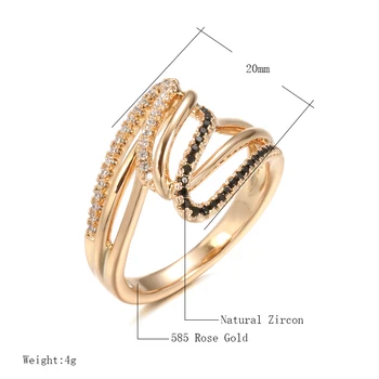 Kinel Nové 585 Rose Gold Twist Prst Prstene Pre Ženy Micro Spevnené Black&White Prírodné Zirkón Krúžok Etnických Nevesta Svadobné Šperky