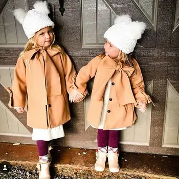 Roztomilý Batoľa Detský Baby Dievčatá Kabát Vlnené Bowknot Singel svojim Kabát pre Dievča vrchné oblečenie v Zime Teplé Oblečenie, Snowsuit 2-8Y