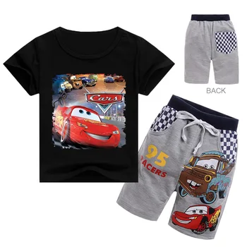 Letné Baby Boy Šaty Cartoon Pixar Cars Blesk McQueen Tlač Chlapec Dievča Detí Top Tričko Krátky Rukáv Tričko+Krátke Set 2ks