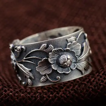 Skutočný Čistý 999 Šterlingov Strieborné Kvety Prstene Pre Ženy Vintage Thai Striebro Pivónia Dizajn, Nádherné A Luxusné Šperky Resizable