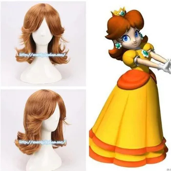 Hra Super Mario Princess Daisy Parochňu, Hranie Rolí Hnedé Kučeravé Syntetické Vlasy Cosplay Kostýmy, Parochne + Parochňu Spp