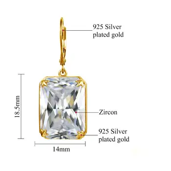 Szjinao Zlaté Náušnice Pre Ženy Diamant Veľký Jemné Dlhé Náušnice Reálne 925 Sterling Silver Obdĺžnik Jemné Šperky Svadobný Dar