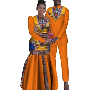 2 Kus Afriky Dashiki Tlač Pár Oblečenie pre Milovníkov pánske Tričko a nohavice Ženy Šaty Svadobné Party Fashion WYQ16