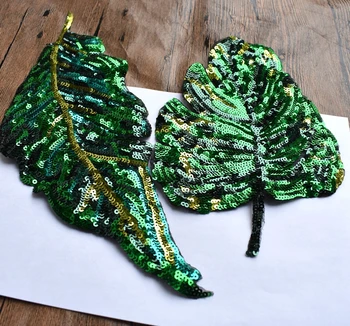 Vysoko kvalitný zelený vyšívané flitrami banán leaf patch pre oblečenie, dekorácie patch nálepky, nálepky DIY nášivka príslušenstvo
